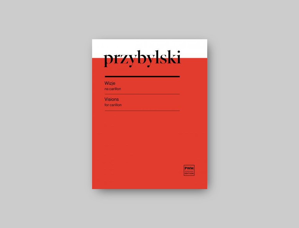 okładka zeszytu nut PWM - Dariusz Przybylski, Wizje. Seria nutowa z czerwoną aplą pod tytułem