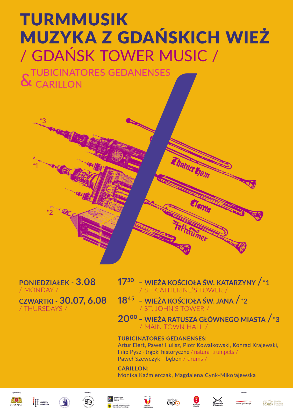 MUZYKA-Z-WIEŻ_2026_plakat_08.07.2026 plakat do cyklu koncertów carillonu i zespołu trębaczy wieżowych